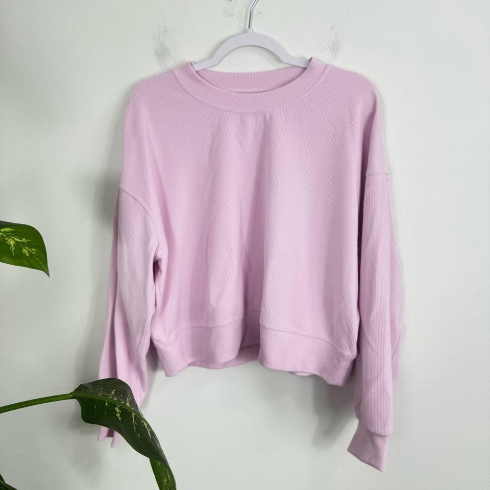 Lululemon Softstreme Perfectly Oversized Cropped Crew Ribbed Relaxed Fit EUC 6 - Picture 2 of 9